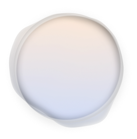 Abstract circular shape with a gradient blend of orange at the top transitioning to blue at the bottom, surrounded by a smooth, white, irregular border.